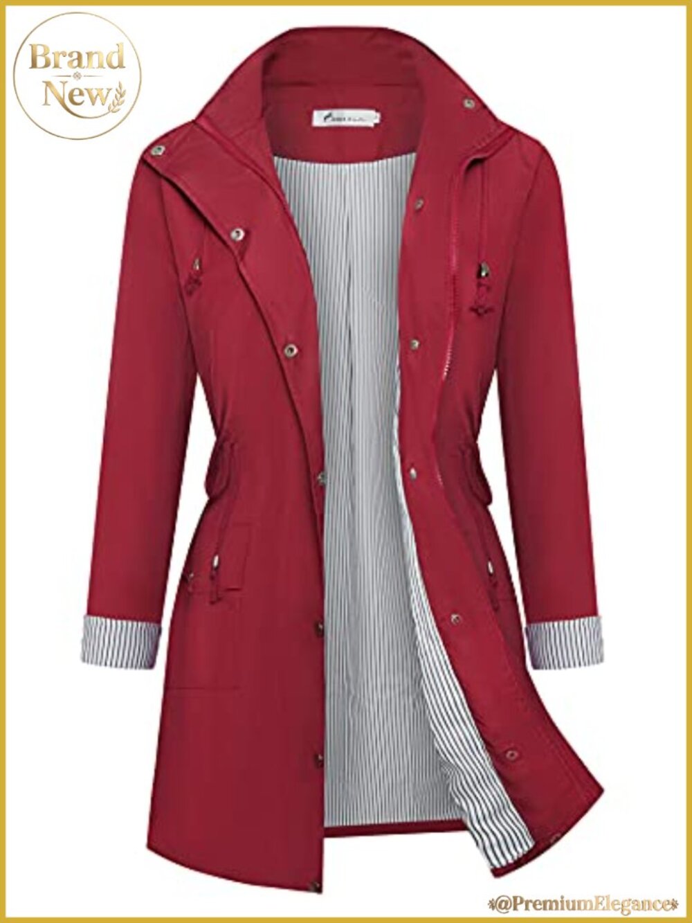 Women Waterproof Raincoat Hooded Striped Lining Lightweight Windbreaker Outdoor
